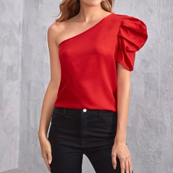 Lace Butik Tops - Asymmetric Puff Sleeve Blouse